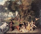 Merry Company in the open air by Jean-Antoine Watteau